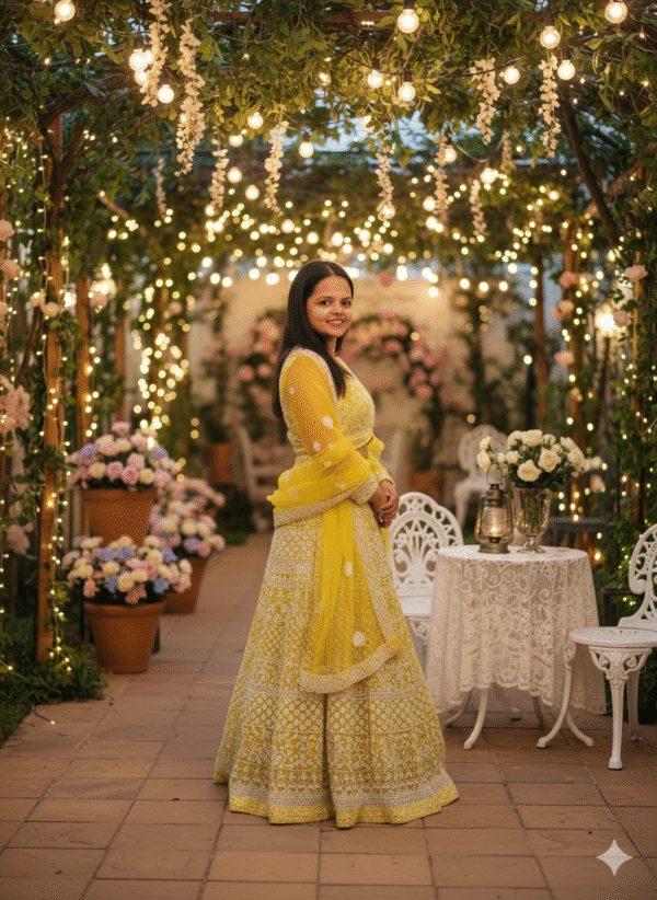 Silver Thread Yellow work Lehnga - Image 3