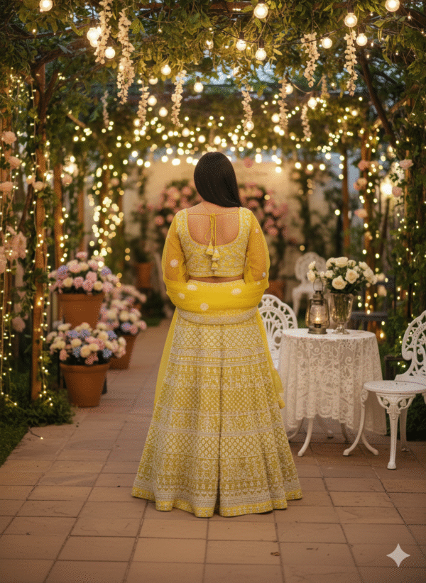Silver Thread Yellow work Lehnga - Image 4