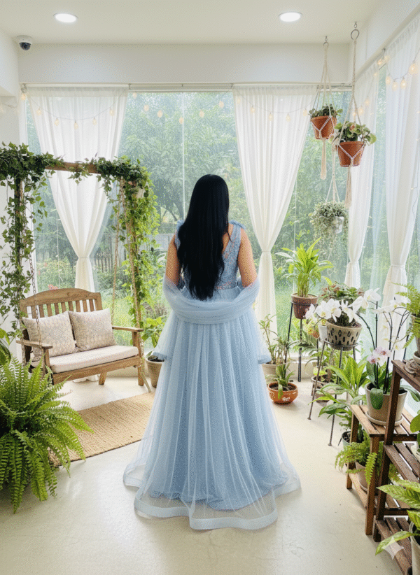 sky Blue Party Wear Gown - Image 3