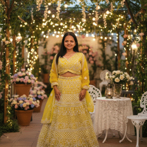 Silver Thread Yellow work Lehnga