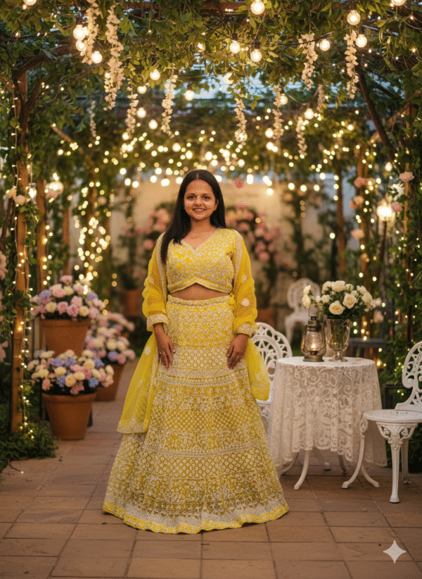 Silver Thread Yellow work Lehnga
